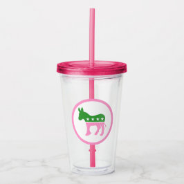 Vaso Acrílico Burro democrático rosa y verde