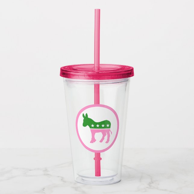 Vaso Acrílico Burro democrático rosa y verde (Anverso)