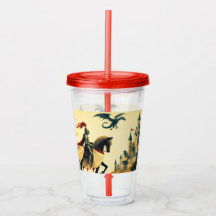 Vaso Acrílico Caballero medieval/dragón/fantasía de castillo