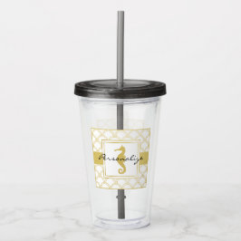 Vaso Acrílico Caballito de mar con olas Art Deco y brillo dorado