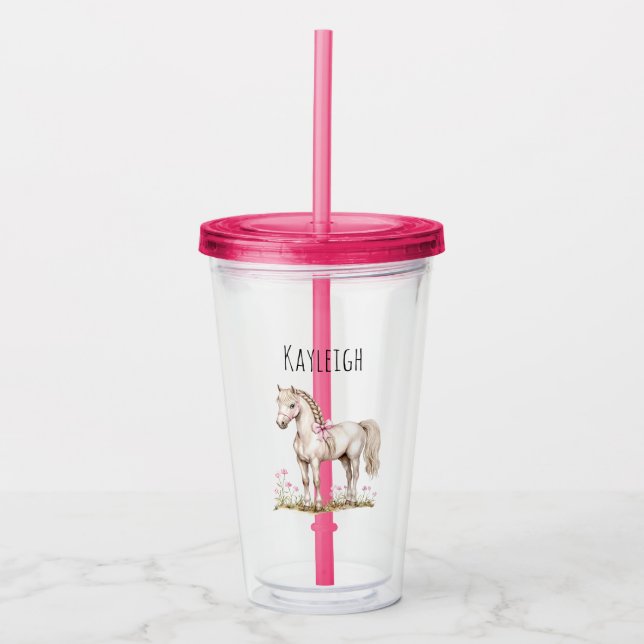 Vaso Acrílico Caballo blanco y flores (Anverso)