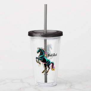 Vaso Acrílico Caballo Luz de Neón Efecto Glitch Estilo Retro