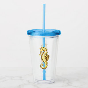 Vaso Acrílico Caballo marino polígono de oro