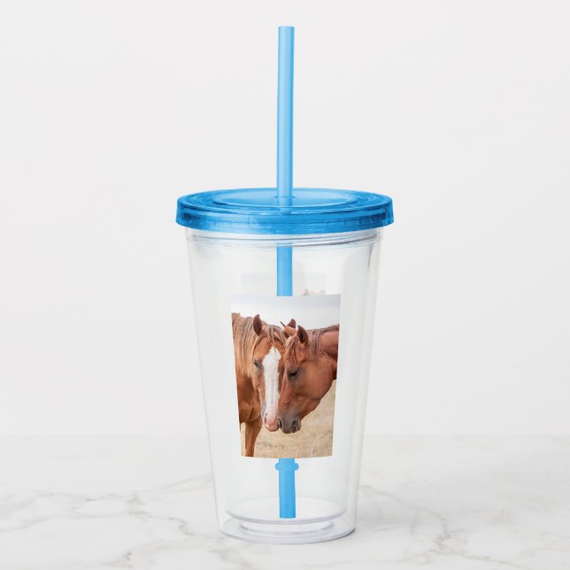 Vaso Acrílico Caballos hociqueando en un prado (Anverso)