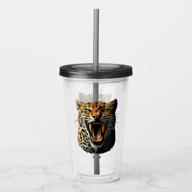 Vaso Acrílico Cabeza de ataque ruidosa de leopardo (Anverso)