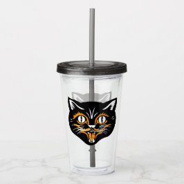 Vaso Acrílico Cabeza de gato negro Naranja de Halloween acentos