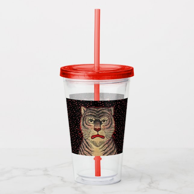 Vaso Acrílico Cabeza de tigre a rayas asiática Fierce Face Red D (Anverso)