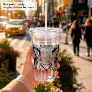 Vaso Acrílico Cabeza de Tigre Blanco Estética de Vida Silvestre