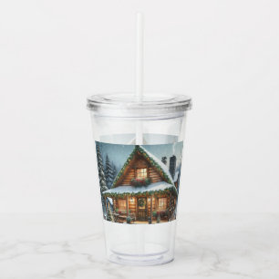 Vaso Acrílico Cabina de nieve Rústica de invierno/Navidades
