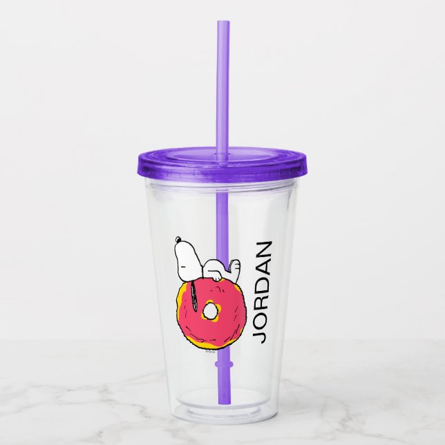 Vaso Acrílico Cacahuetes | Donut rosado Snoopy (Anverso)