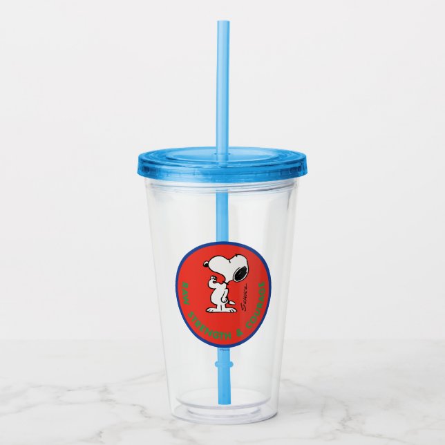 Vaso Acrílico Cacahuetes | Snoopy Raw Strength & Courage Badge (Anverso)
