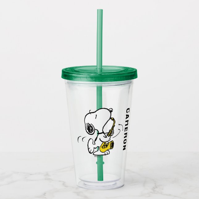 Vaso Acrílico Cacahuetes | Snoopy Saxophone Player (Anverso)