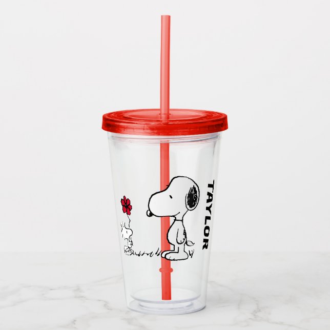 Vaso Acrílico Cacahuetes | Snoopy & Woodstock Rojo y Negro (Anverso)