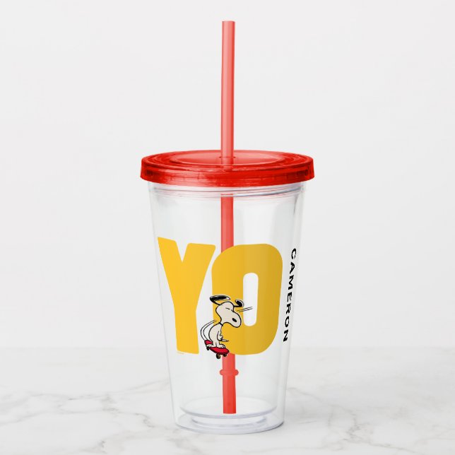 Vaso Acrílico Cacahuetes | Snoopy YO Skateboard (Anverso)
