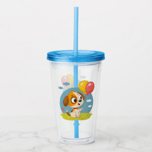 Vaso Acrílico Cachorro de dibujos animados lindo sosteniendo glo