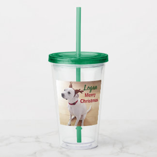 Vaso Acrílico Cachorro Reno Blanco Lindo Foto Navidad