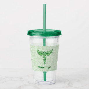 Vaso Acrílico Caduceo con fondo de hojas