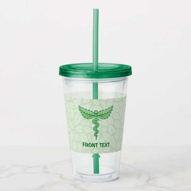Vaso Acrílico Caduceo con fondo de hojas (Anverso)