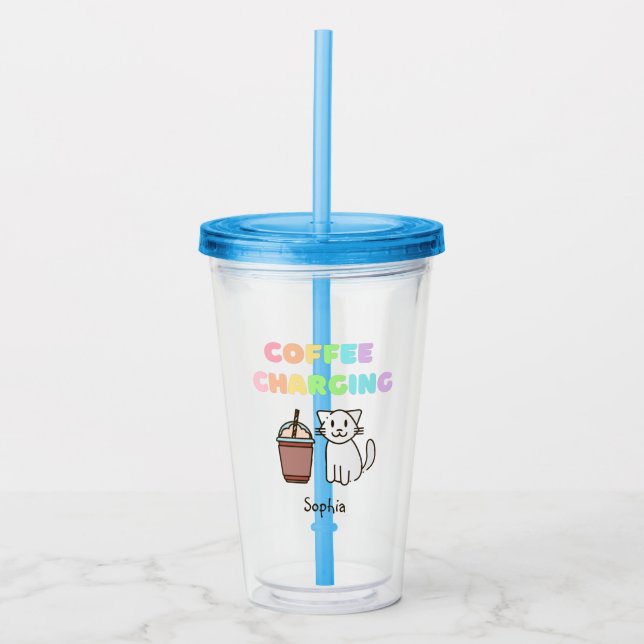 Vaso Acrílico Café lindo blanco para gato y divertido café cafeí (Anverso)