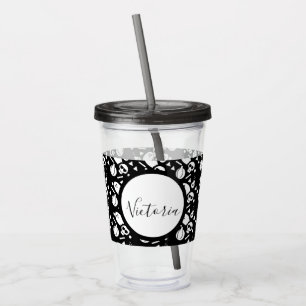 Vaso Acrílico Calabaza de cráneo esqueleto con guión monograma A