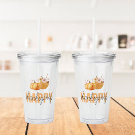 Vaso Acrílico Calabazas acuarelas y Naranja Feliz Día de Acción 