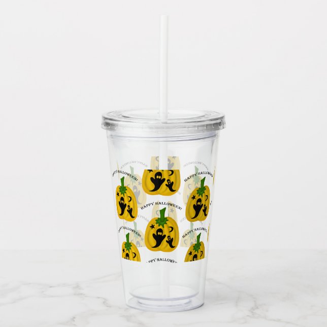 Vaso Acrílico Calabazas y fantasmas (Anverso)