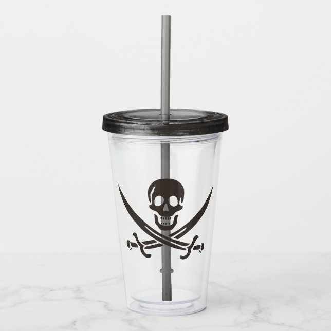 Vaso Acrílico Calavera obsidiana espada Bandera pirata de Calico (Anverso)
