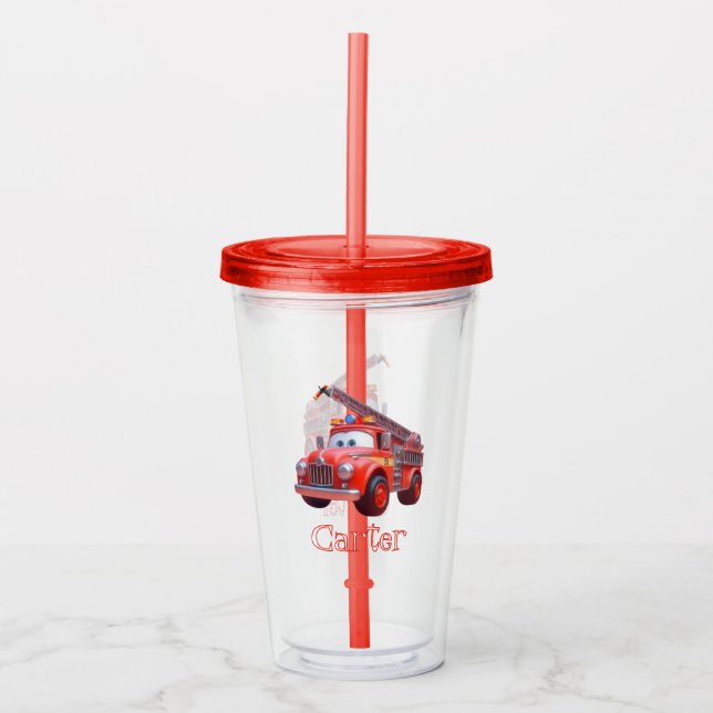 Vaso Acrílico Camión de bomberos (Anverso)