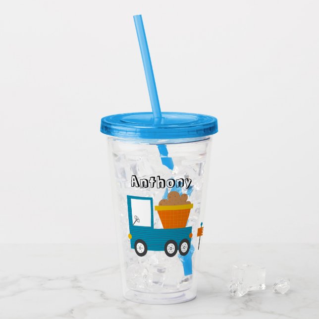 Vaso Acrílico Camión De Construcción Cuta Nombre Niños (Anverso (hielo))