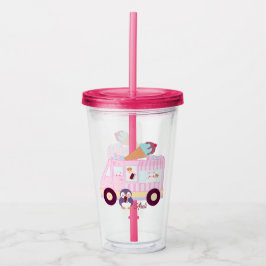 Vaso Acrílico Camión De Helado De Conejo Azul Y Rosa Cute Conejo