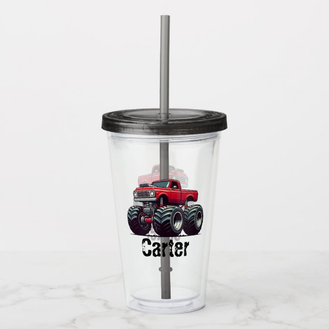 Vaso Acrílico Camión monstruo rojo (Anverso)