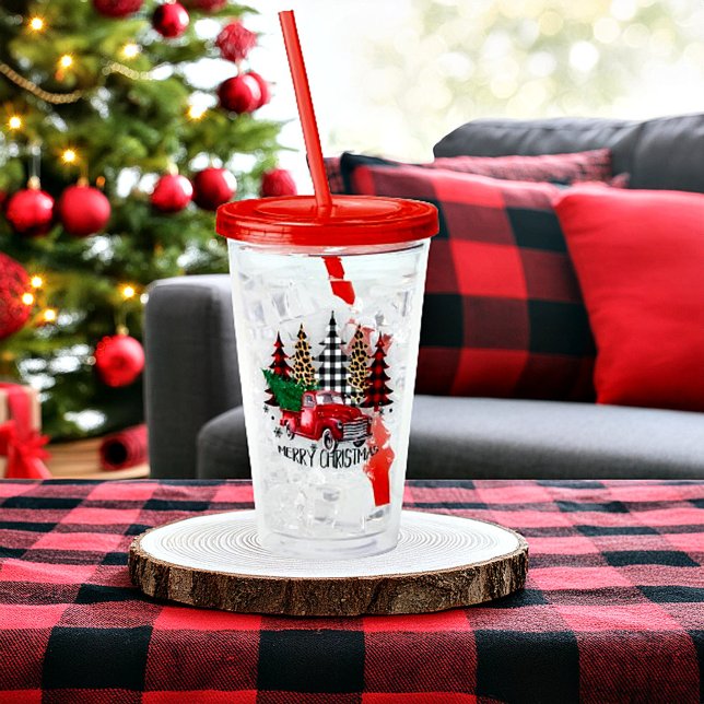 Vaso Acrílico Camión navideño y árboles (Subido por el creador)