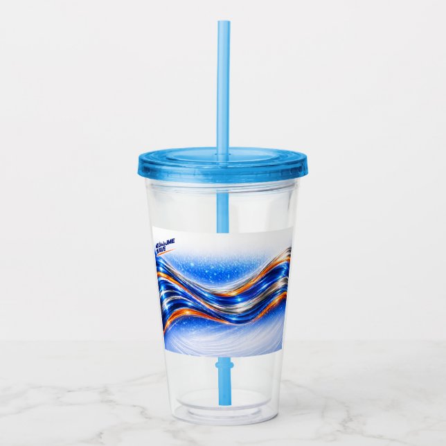 Vaso Acrílico Camisa Aqualume Wave – Flujo abstracto azul naranj (Anverso)