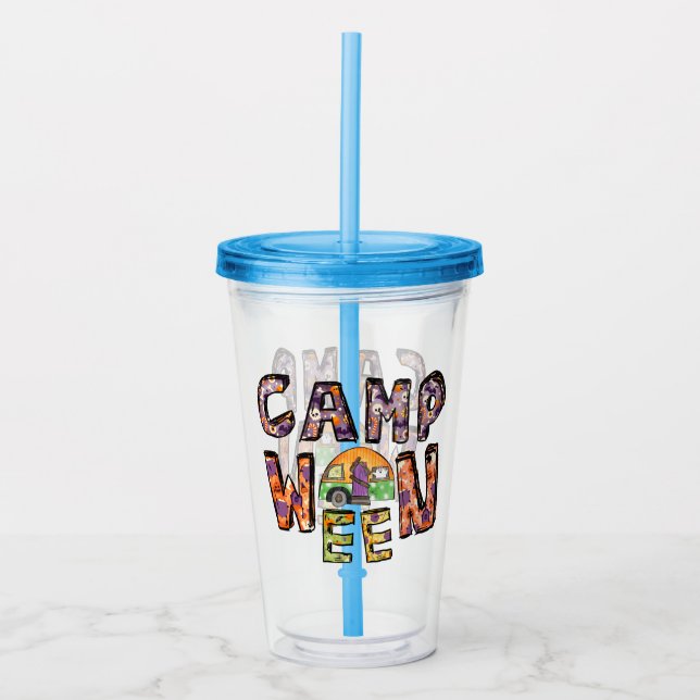 Vaso Acrílico Camping de Halloween | Pun de Word (Anverso)