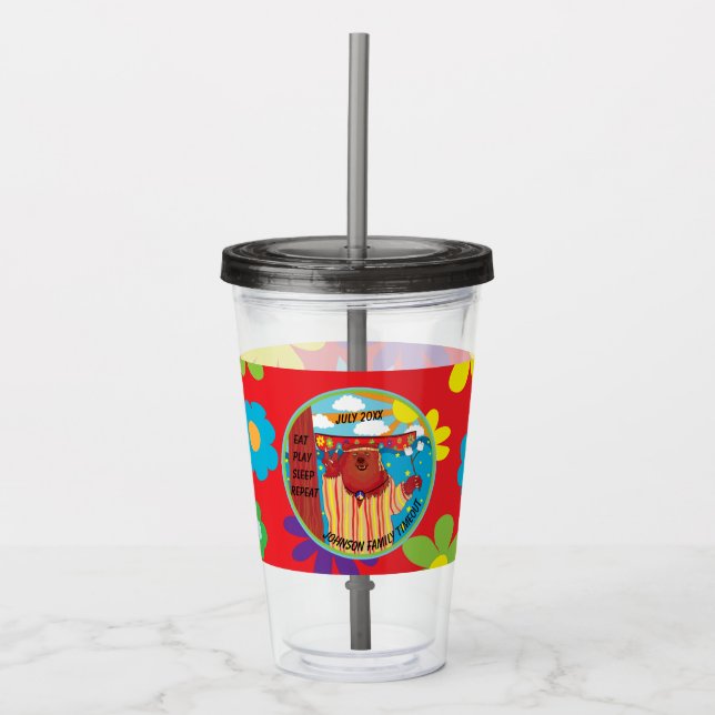 Vaso Acrílico Campo Sitio Groovy Flor Oso Niños Tumbler (Anverso)