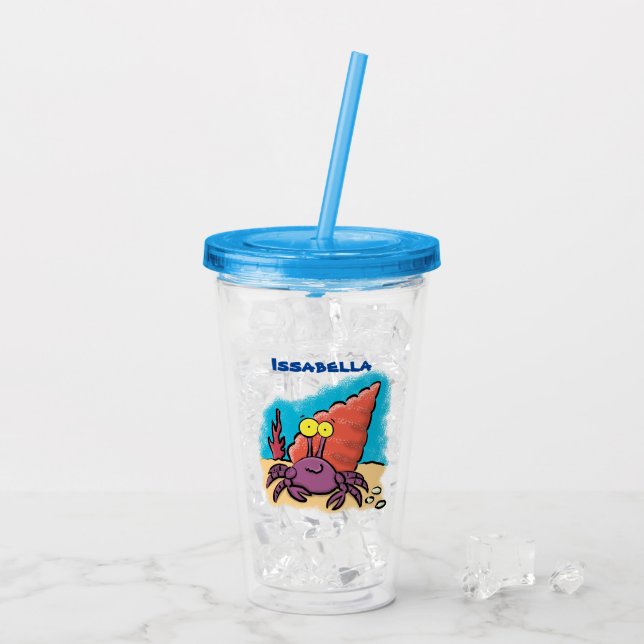 Vaso Acrílico Cangrejo ermitaño gracioso personalizado morado (Reverso (hielo))