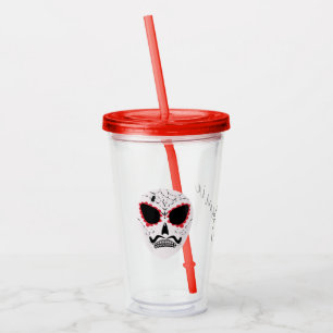 Vaso Acrílico Cara de cráneo de azúcar de Halloween con monogram