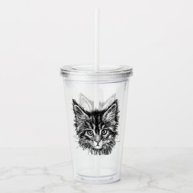 Vaso Acrílico Cara de gatito negro y blanco (Anverso)