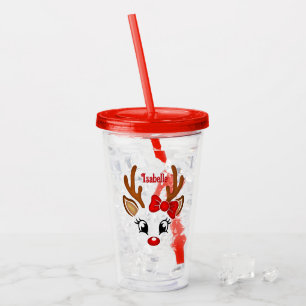Vaso Acrílico Cara de Reno Niña Linda