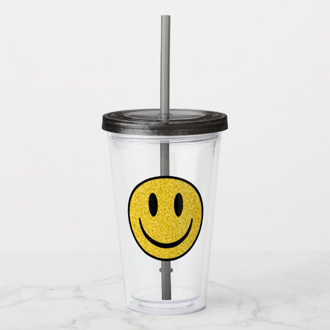 Vaso Acrílico Cara de sonrisa purpurina (Anverso)