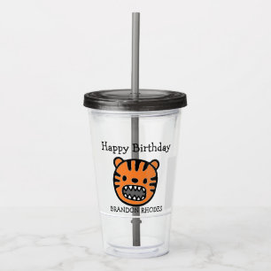 Vaso Acrílico Cara de tigre marrón lindo púrpura