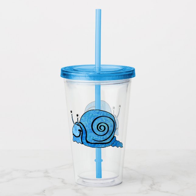 Vaso Acrílico Caracol blanco sonriente negro de cáscara azul (Anverso)