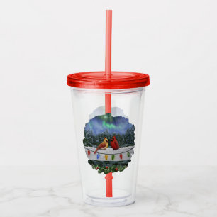 Vaso Acrílico Cardenales y Navidades iluminan la nieve de invier