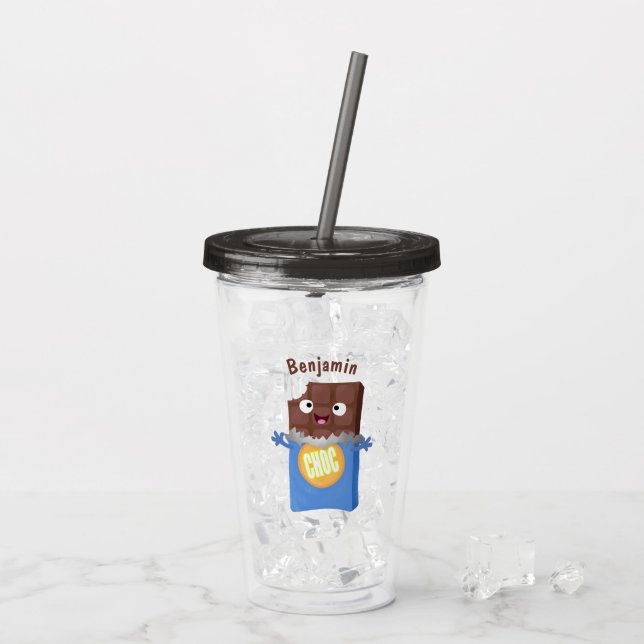 Vaso Acrílico Caricatura de dibujos animados de un dulce chocola (Reverso (hielo))