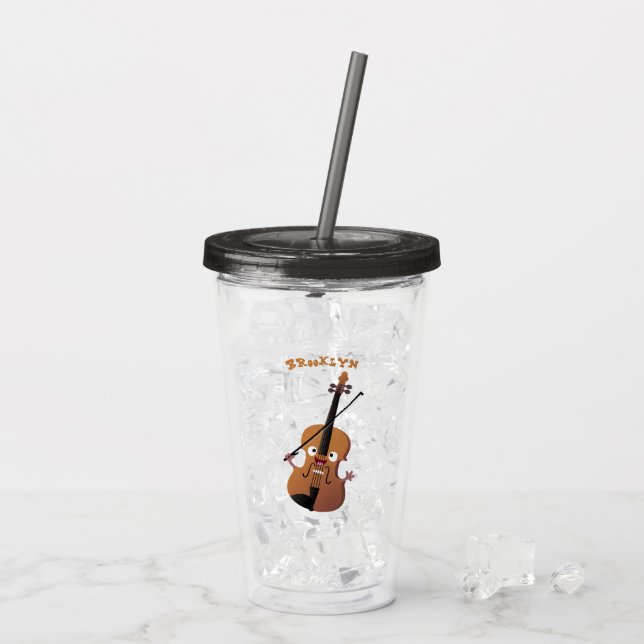 Vaso Acrílico Caricatura musical divertida en violín (Reverso (hielo))