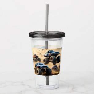Vaso Acrílico Carreras De Camiones Monstruos En El Desierto,