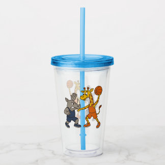Vaso Acrílico Cartoon giraffe & rhino playing basketball