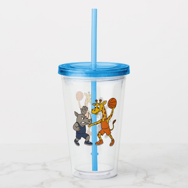 Vaso Acrílico Cartoon giraffe & rhino playing basketball (Anverso)