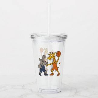 Vaso Acrílico Cartoon giraffe & rhino playing basketball