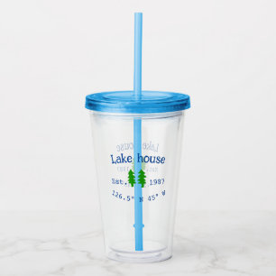 Vaso Acrílico Casa del lago. Fecha año personalizado coordenadas